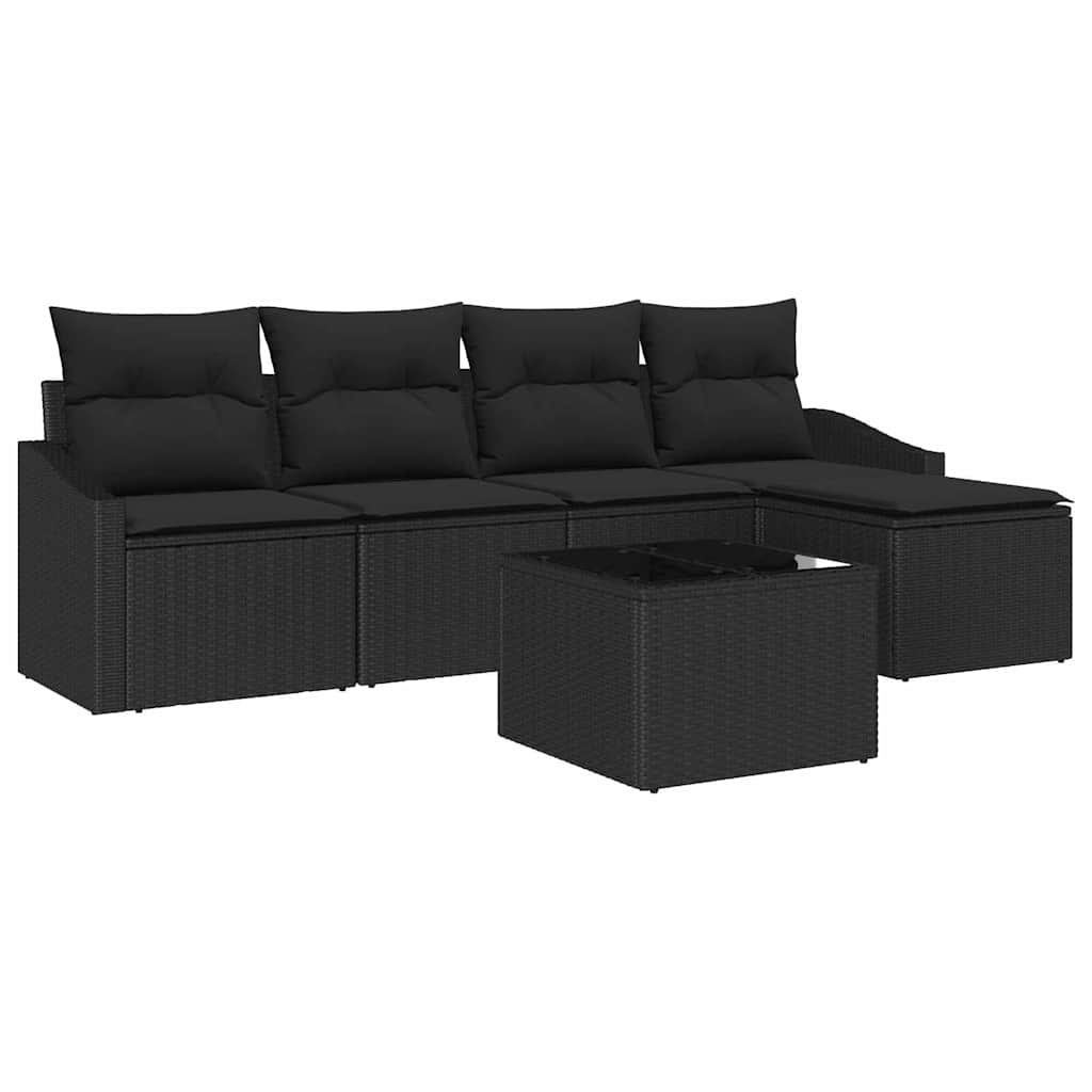 Garden Dining Set 6 pcs Black Poly Rattan, Powder-Coated Steel
