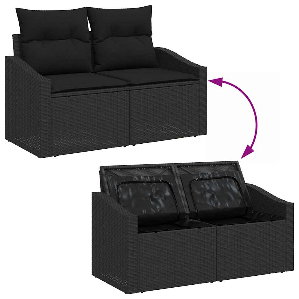 Garden Dining Set 6 pcs Black Poly Rattan, Powder-Coated Steel