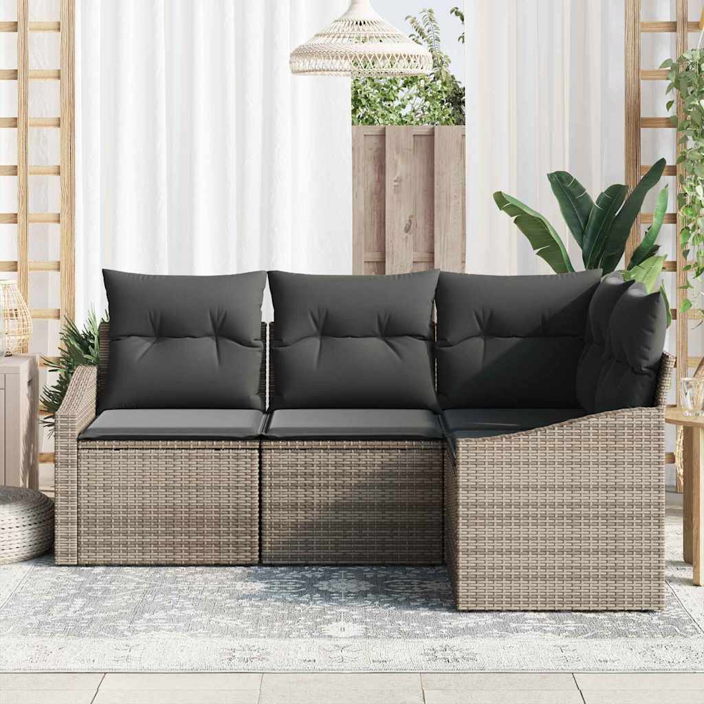 Garden Sofa Set with Cushion 4 pcs Grey Poly Rattan