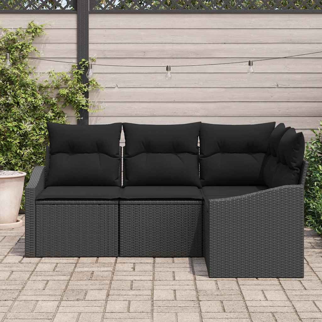 Garden Sofa Set with Cushion 4 pcs Black Poly Rattan