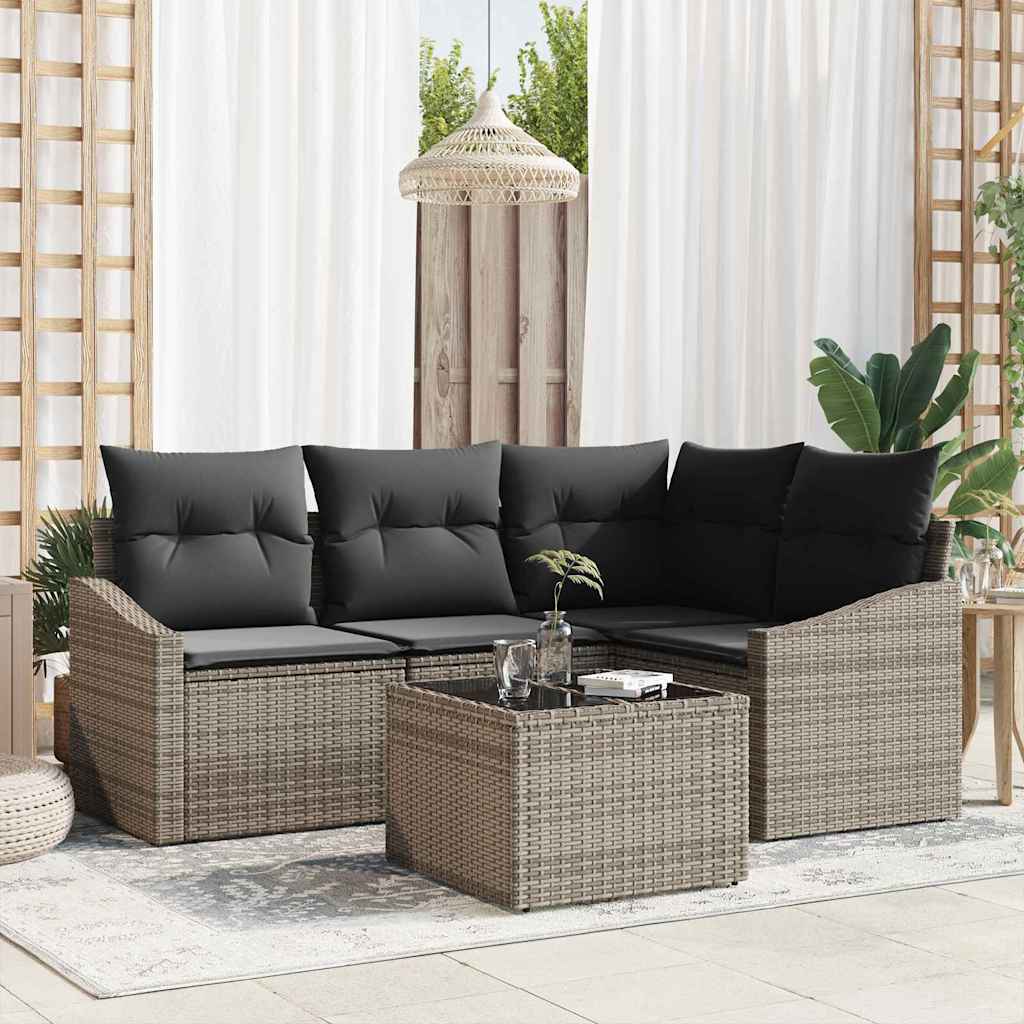Garden Dining Set with Cushion with Storage 5 pcs Light Grey