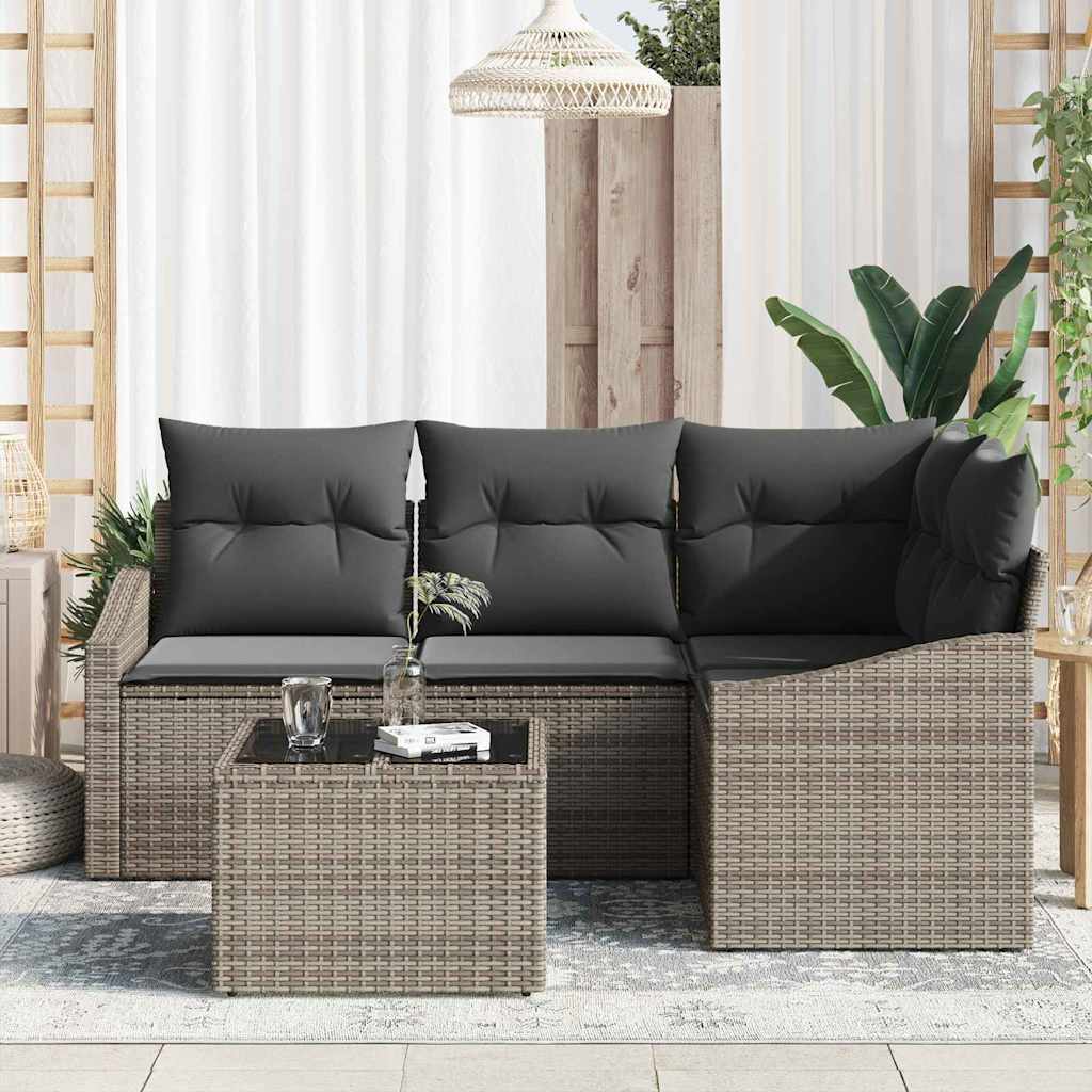 Garden Sofa Set with Cushion 5 pcs Light Grey Poly Rattan
