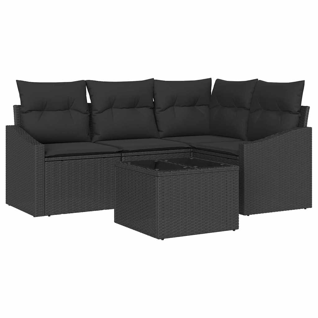 Garden Sofa Set with Cushion 5 pcs Black Poly Rattan
