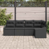 Garden Sofa Set with Cushion 5 pcs Black Poly Rattan