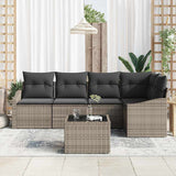 Garden Sofa Set with Cushion 6 pcs Light Grey Poly Rattan