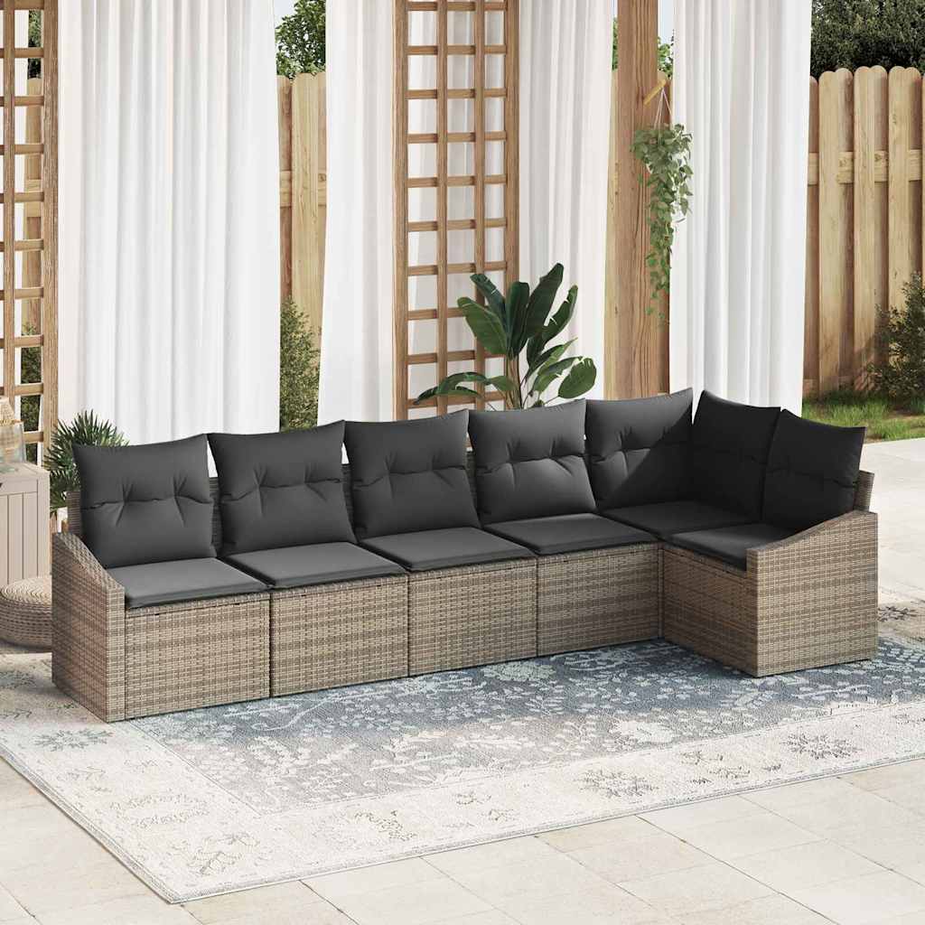 Garden Sofa Set with Cushion 6 pcs Grey Poly Rattan