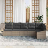 Garden Dining Set 6 pcs Grey Poly Rattan, Powder-Coated Steel - Side View