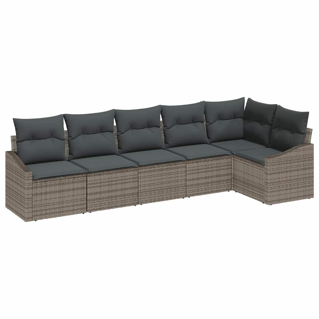 Garden Sofa Set with Cushion 6 pcs Grey Poly Rattan