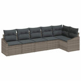 Garden Dining Set 6 pcs Grey Poly Rattan, Powder-Coated Steel - Front View