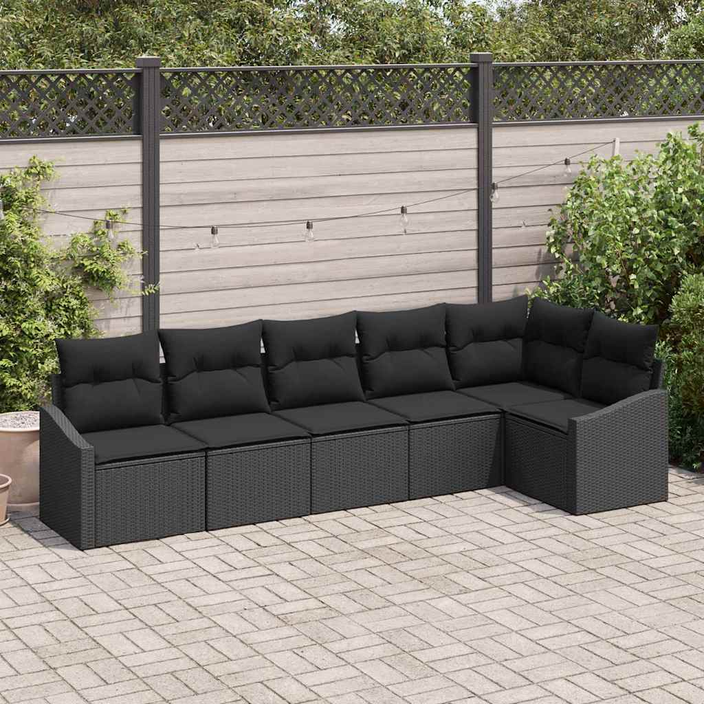 Garden Dining Set 6 pcs Black Poly Rattan, Powder-Coated Steel