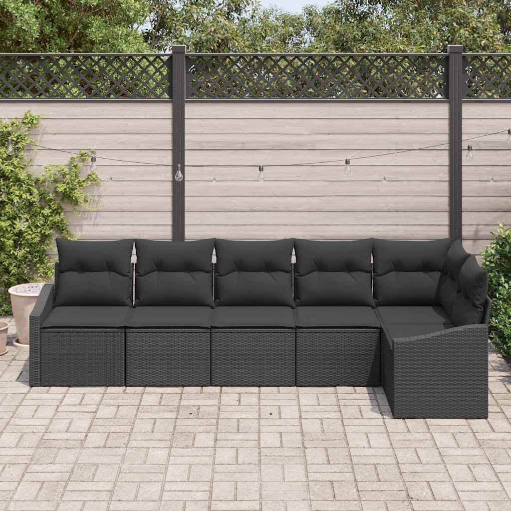 Garden Dining Set 6 pcs Black Poly Rattan, Powder-Coated Steel