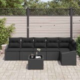Garden Dining Set 7 pcs Black Poly Rattan, Powder-Coated Steel - Side View