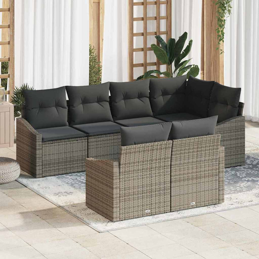 Garden Sofa Set 7 pcs Grey Poly Rattan