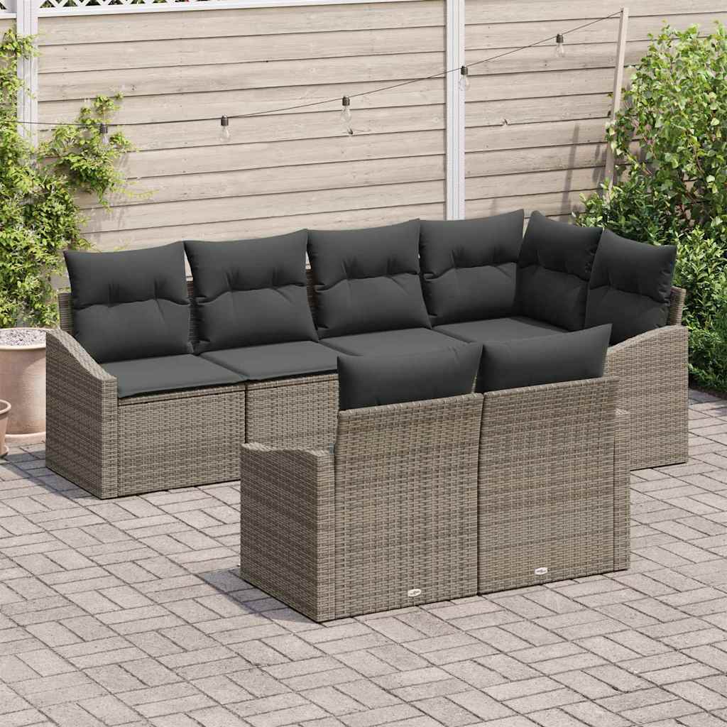 Garden Sofa Set with Cushion 7 pcs Grey Poly Rattan