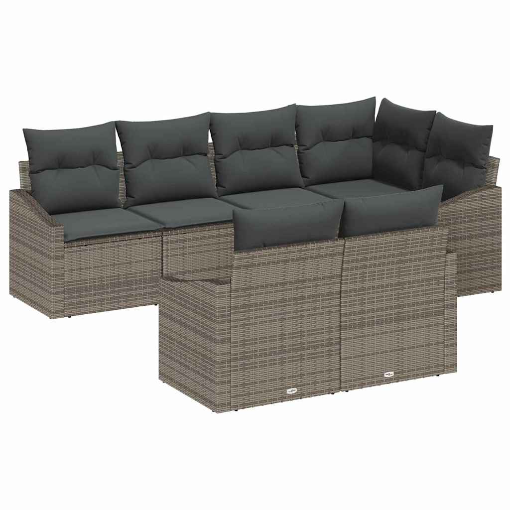 Garden Sofa Set with Cushion 7 pcs Grey Poly Rattan