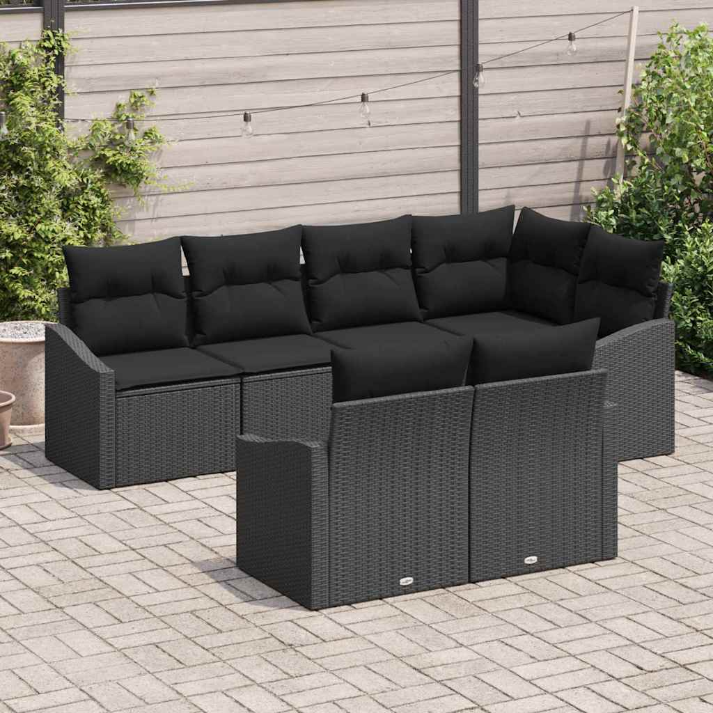 Garden Sofa Set with Cushion 7 pcs Black Poly Rattan
