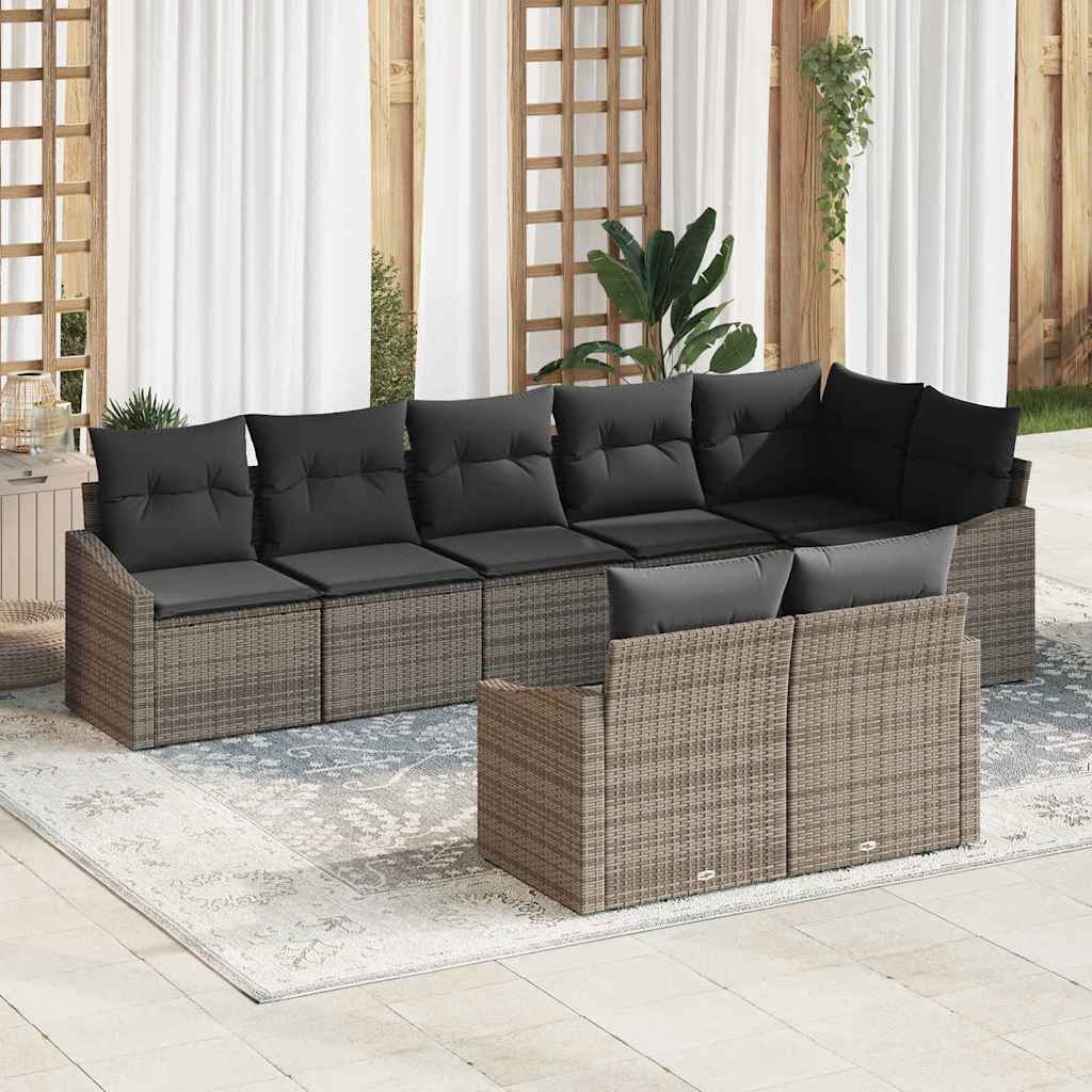 Garden Dining Set 8 pcs Grey Poly Rattan, Powder-Coated Steel