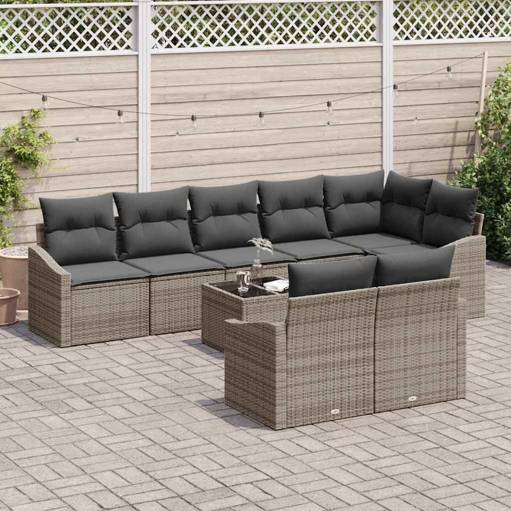 Garden Sofa Set with Cushion 9 pcs Light Grey Poly Rattan