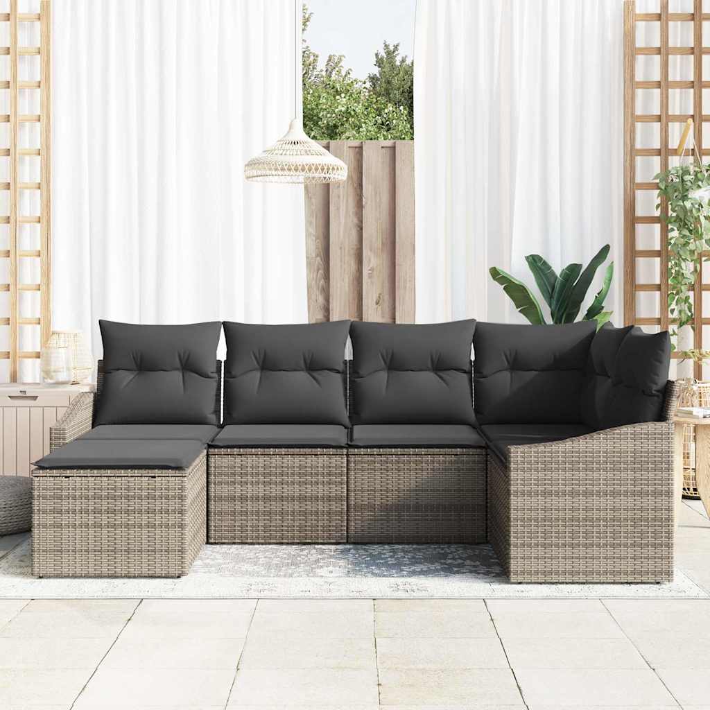 Garden Dining Set 6 pcs Grey Poly Rattan, Powder-Coated Steel