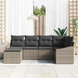 Garden Dining Set 6 pcs Grey Poly Rattan, Powder-Coated Steel - Side View
