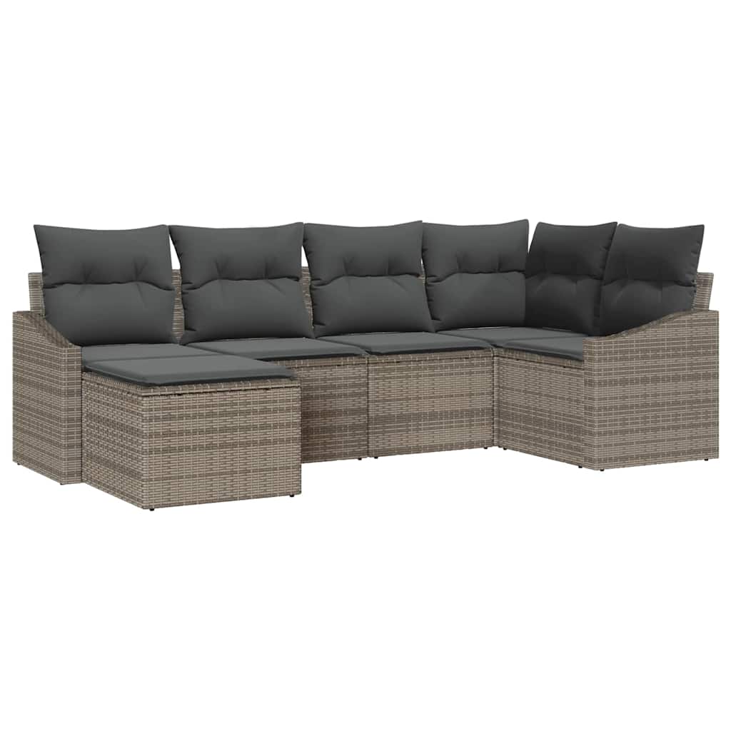 Garden Dining Set 6 pcs Grey Poly Rattan, Powder-Coated Steel