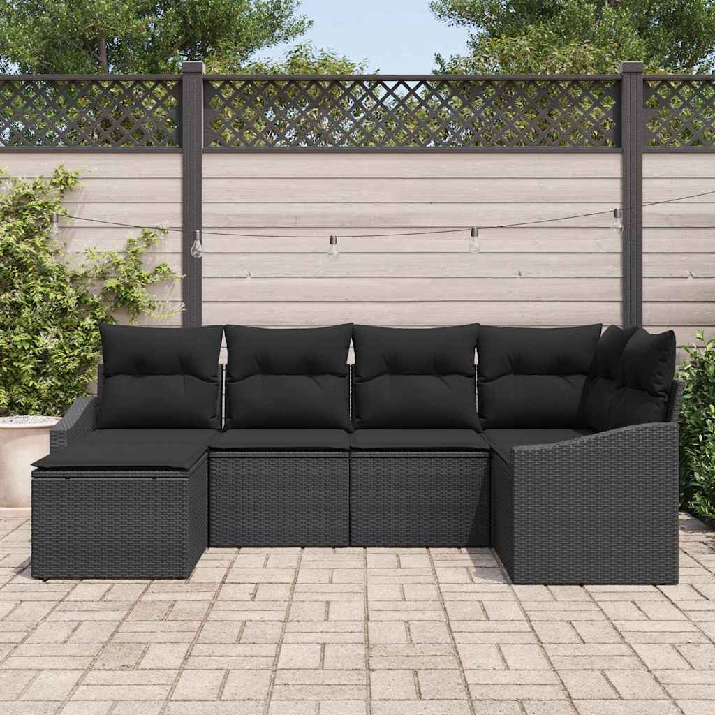 Garden Dining Set 6 pcs Black Poly Rattan, Powder-Coated Steel