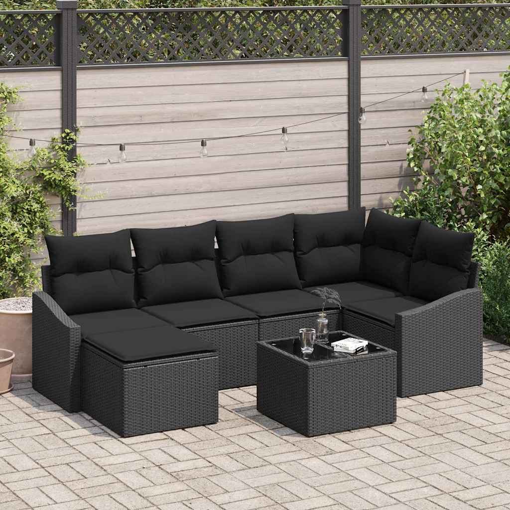Garden Dining Set with Cushion with Storage 7 pcs Black