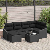 Garden Dining Set 7 pcs Black Poly Rattan, Powder-Coated Steel