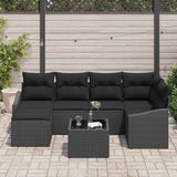 Garden Dining Set 7 pcs Black Poly Rattan, Powder-Coated Steel - Side View