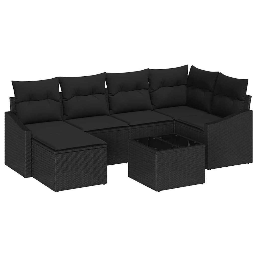 Garden Dining Set 7 pcs Black Poly Rattan, Powder-Coated Steel