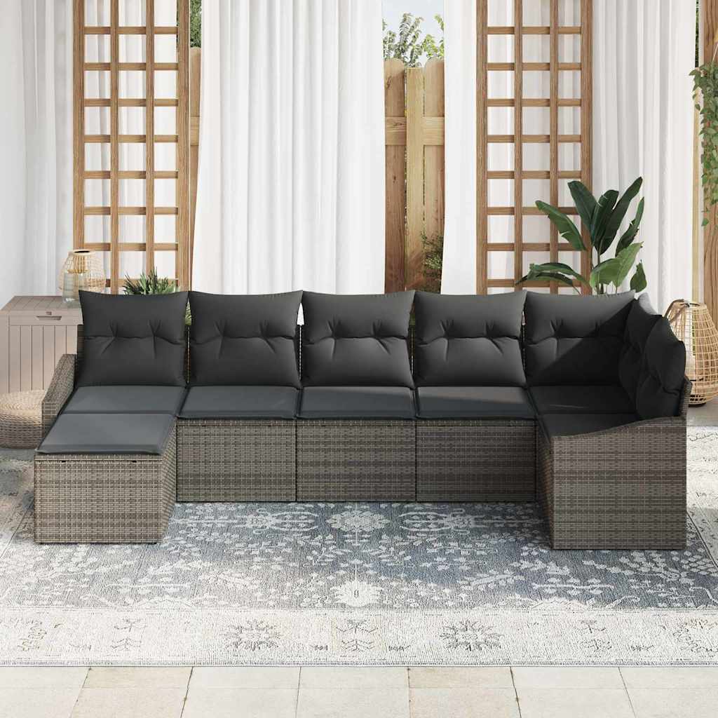 Garden Sofa Set with Cushion 7 pcs Grey Poly Rattan