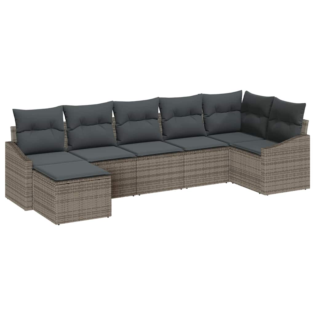 Garden Sofa Set with Cushion 7 pcs Grey Poly Rattan