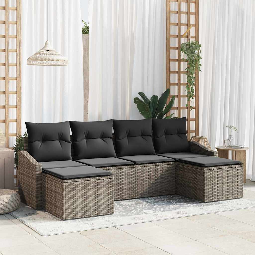 Garden Dining Set with Cushion with Storage 6 pcs Grey