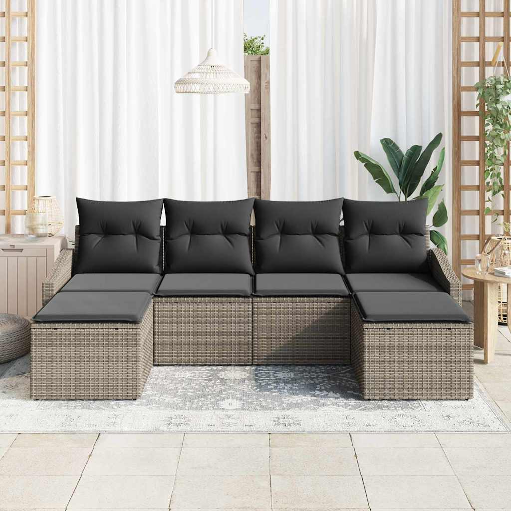Garden Dining Set with Cushion with Storage 6 pcs Grey