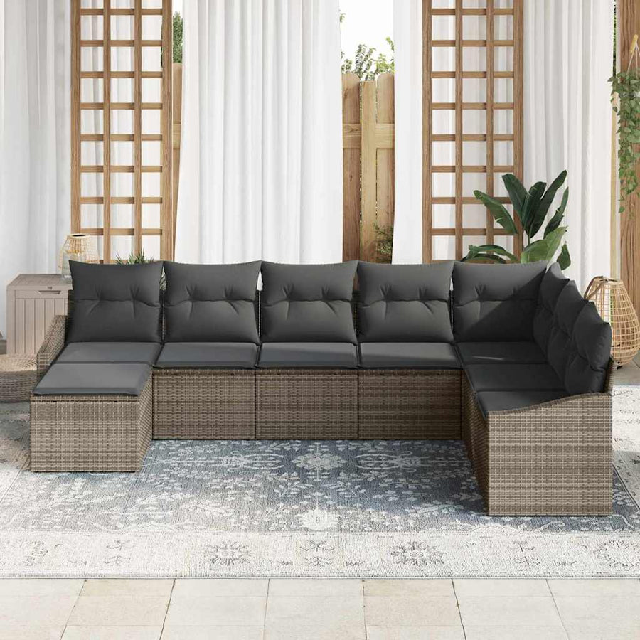 Garden Sofa Set 8 pcs Grey Poly Rattan