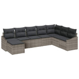 Garden Dining Set 8 pcs Grey Poly Rattan, Powder-Coated Steel - Front View