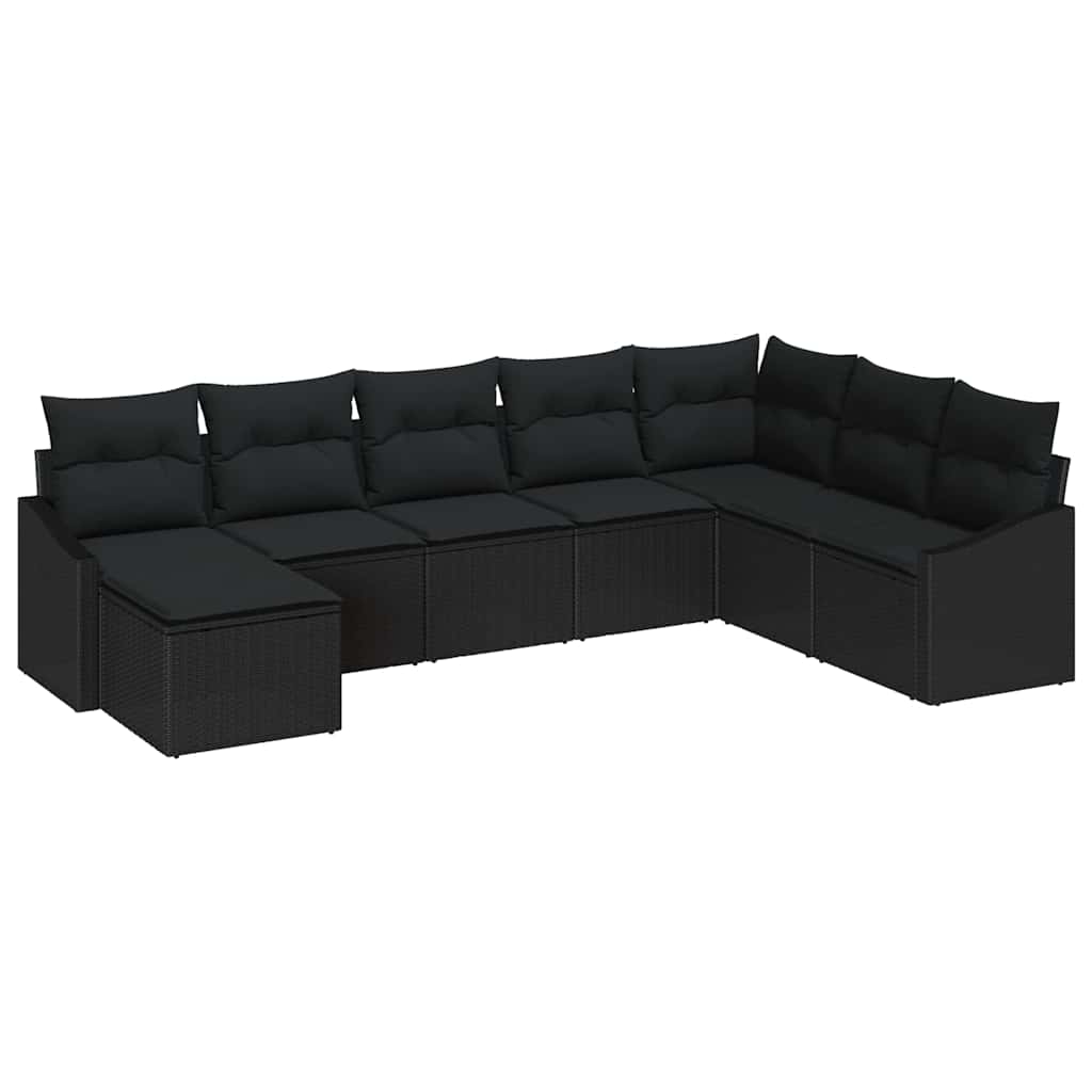 Garden Dining Set 8 pcs Black Poly Rattan, Powder-Coated Steel