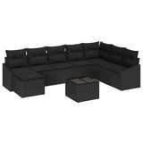 Garden Sofa Set with Cushion 8 pcs Black Poly Rattan
