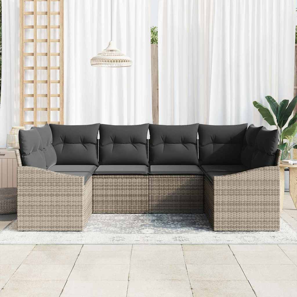 Garden Sofa Set 6 pcs Grey Poly Rattan and Powder-Coated Steel