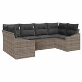 Garden Sofa Set 6 pcs Grey Poly Rattan and Powder-Coated Steel - Front View
