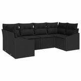 Garden Sofa Set 6 pcs Black Poly Rattan and Powder-Coated Steel - Front View