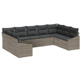 Garden Sofa Set with Cushion 9 pcs Grey Poly Rattan