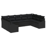 Garden Sofa Set with Cushion 9 pcs Black Poly Rattan