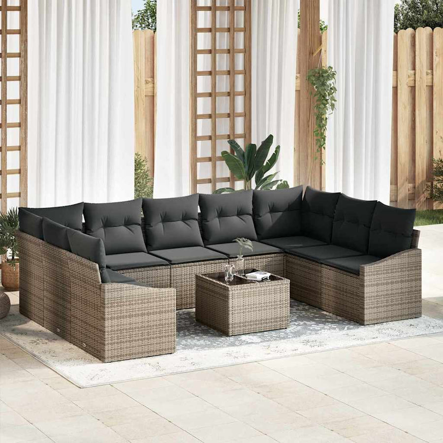 Garden Sofa Set 9 pcs Light Grey Poly Rattan