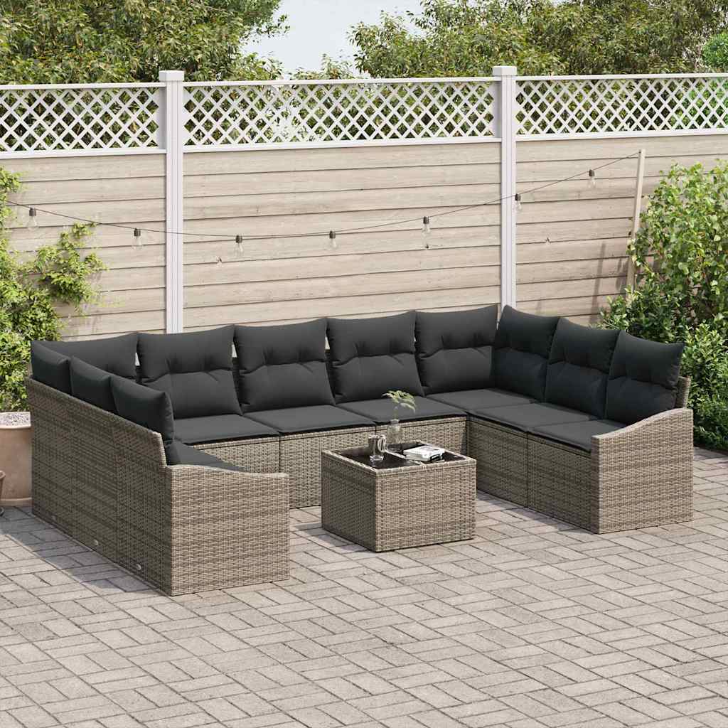 Garden Sofa Set with Cushion 9 pcs Light Grey Poly Rattan
