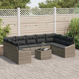 Garden Sofa Set with Cushion 9 pcs Light Grey Poly Rattan