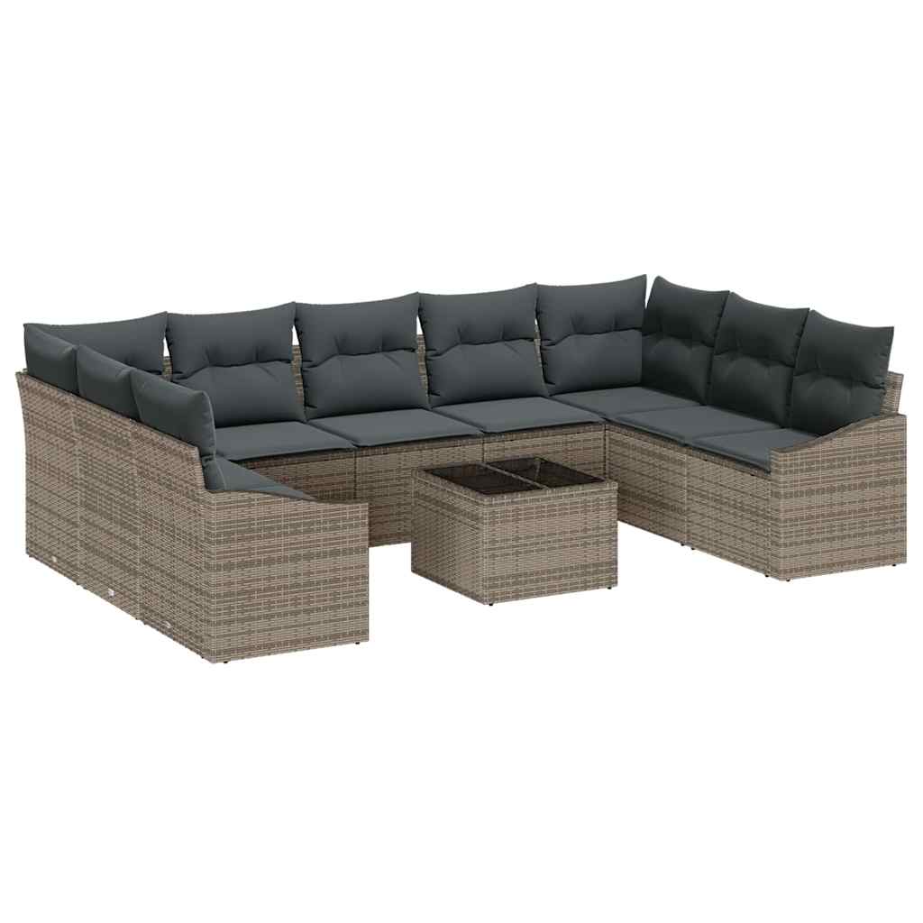 Garden Sofa Set with Cushion 9 pcs Light Grey Poly Rattan