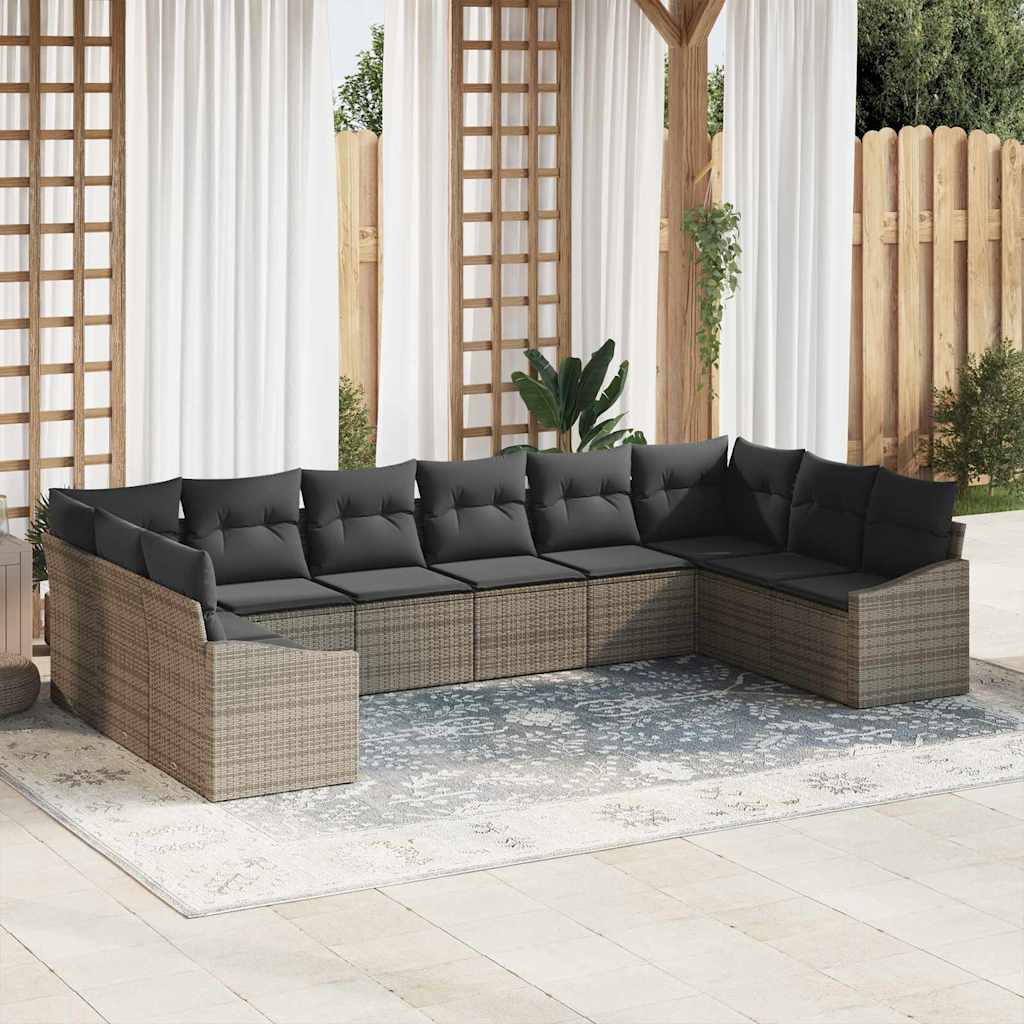 Garden Sofa Set with Storage 10 pcs Grey Poly Rattan