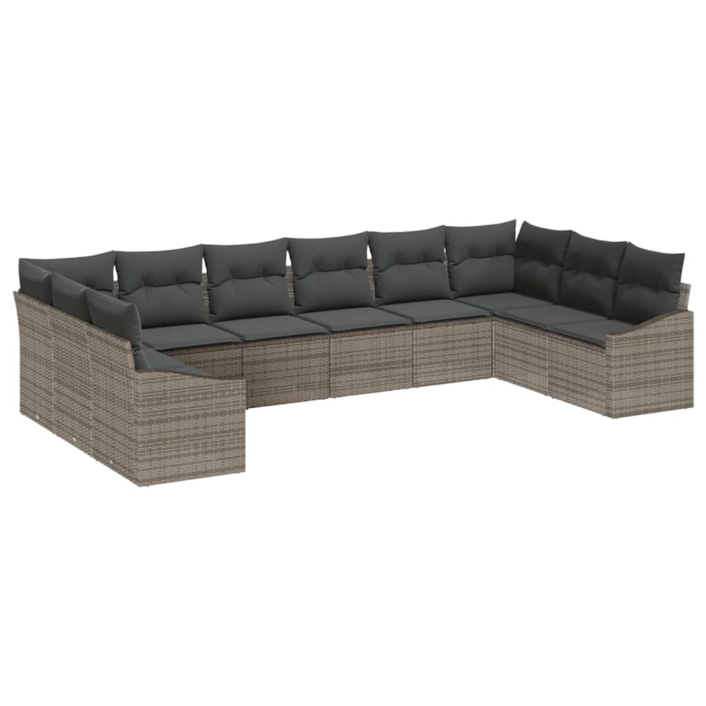 Garden Sofa Set with Storage 10 pcs Grey Poly Rattan