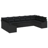 Garden Sofa Set with Cushion 10 pcs Black Poly Rattan - Front View